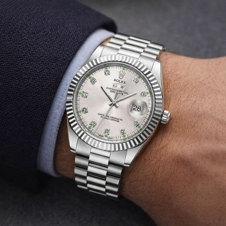 ساعت مچی مردانه رولکس ROLEX دو تقویمه نقره ای سفید