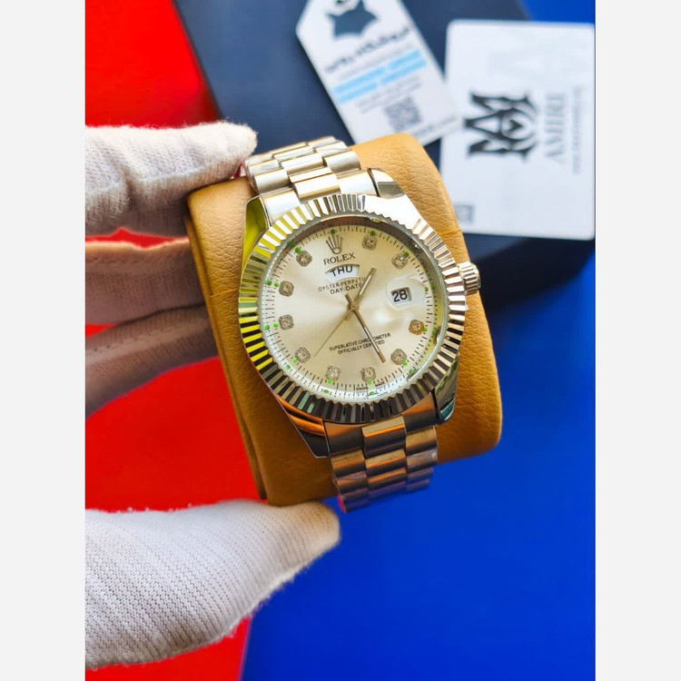 ساعت مچی مردانه رولکس ROLEX دو تقویمه نقره ای سفید