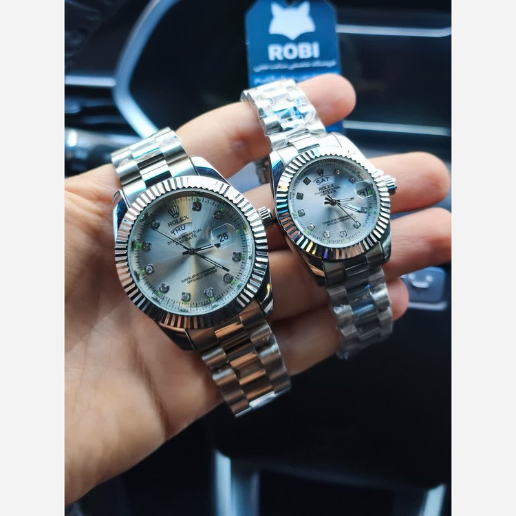 ساعت مچی مردانه رولکس ROLEX دو تقویمه نقره ای سفید