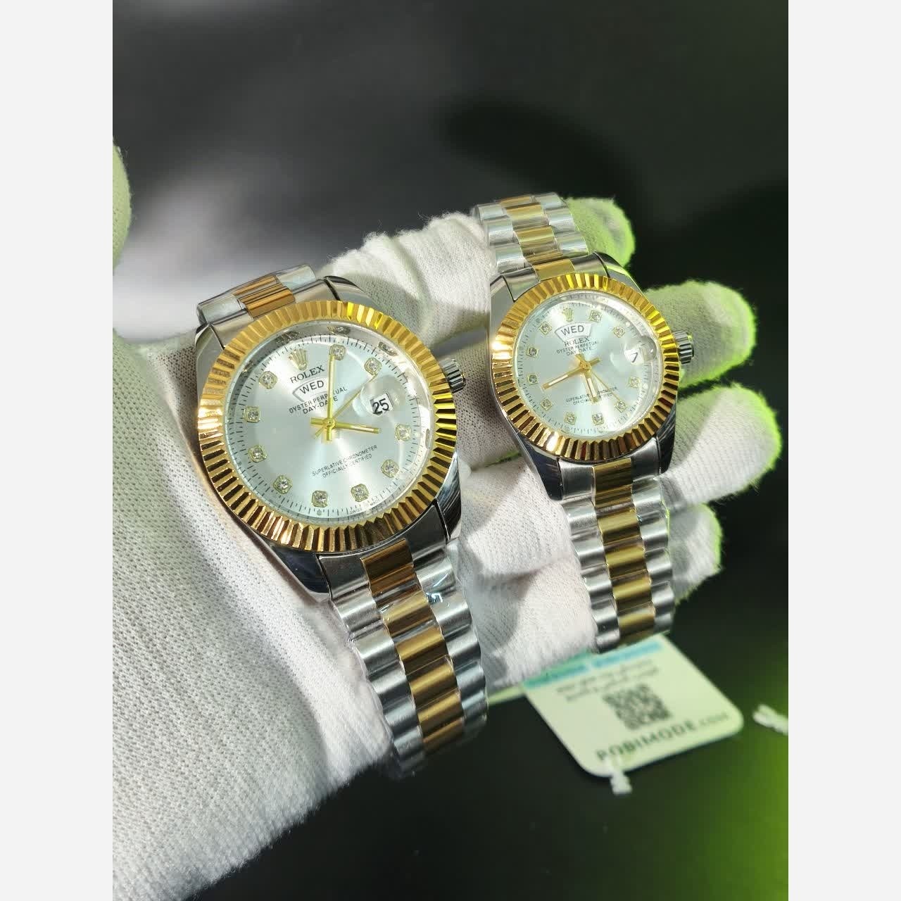 ساعت مچی مردانه رولکس ROLEX دو تقویمه رگه طلایی سفید