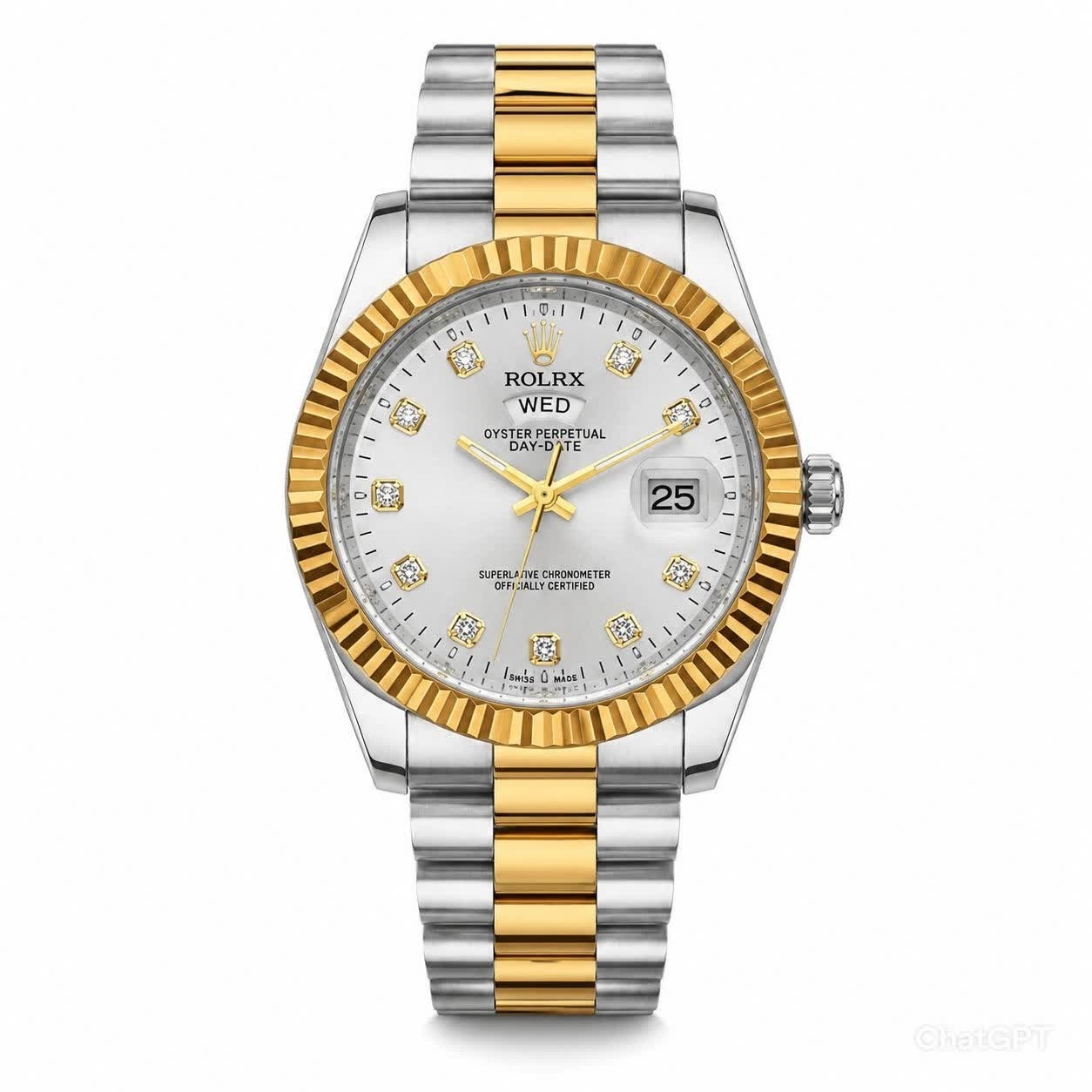 ساعت مچی مردانه رولکس ROLEX دو تقویمه رگه طلایی سفید