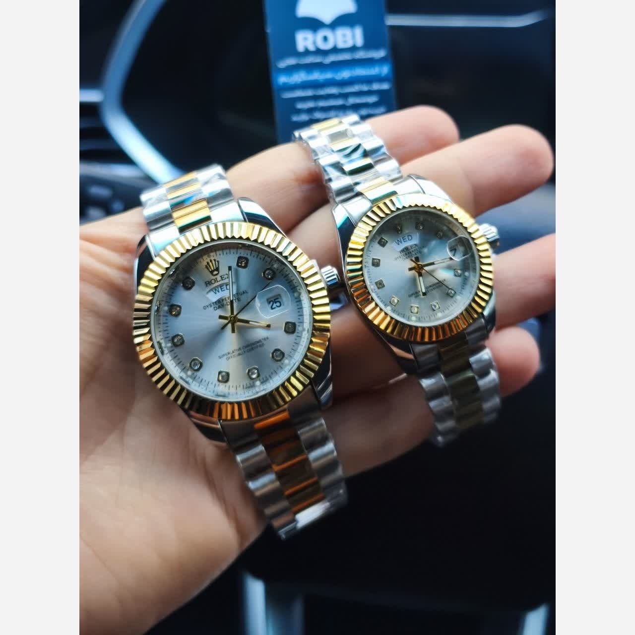 ساعت مچی مردانه رولکس ROLEX دو تقویمه رگه طلایی سفید