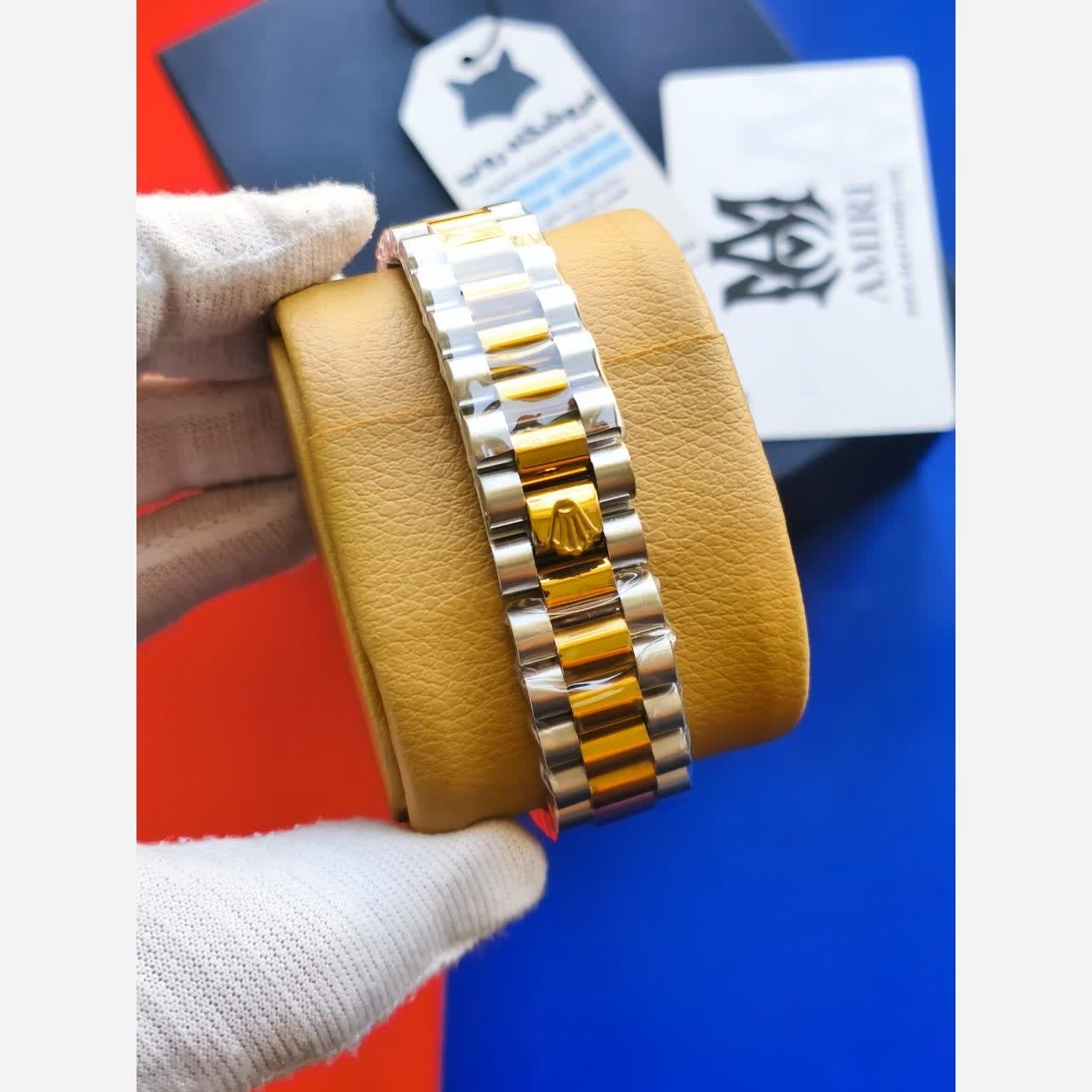 ساعت مچی مردانه رولکس ROLEX دو تقویمه رگه طلایی سفید