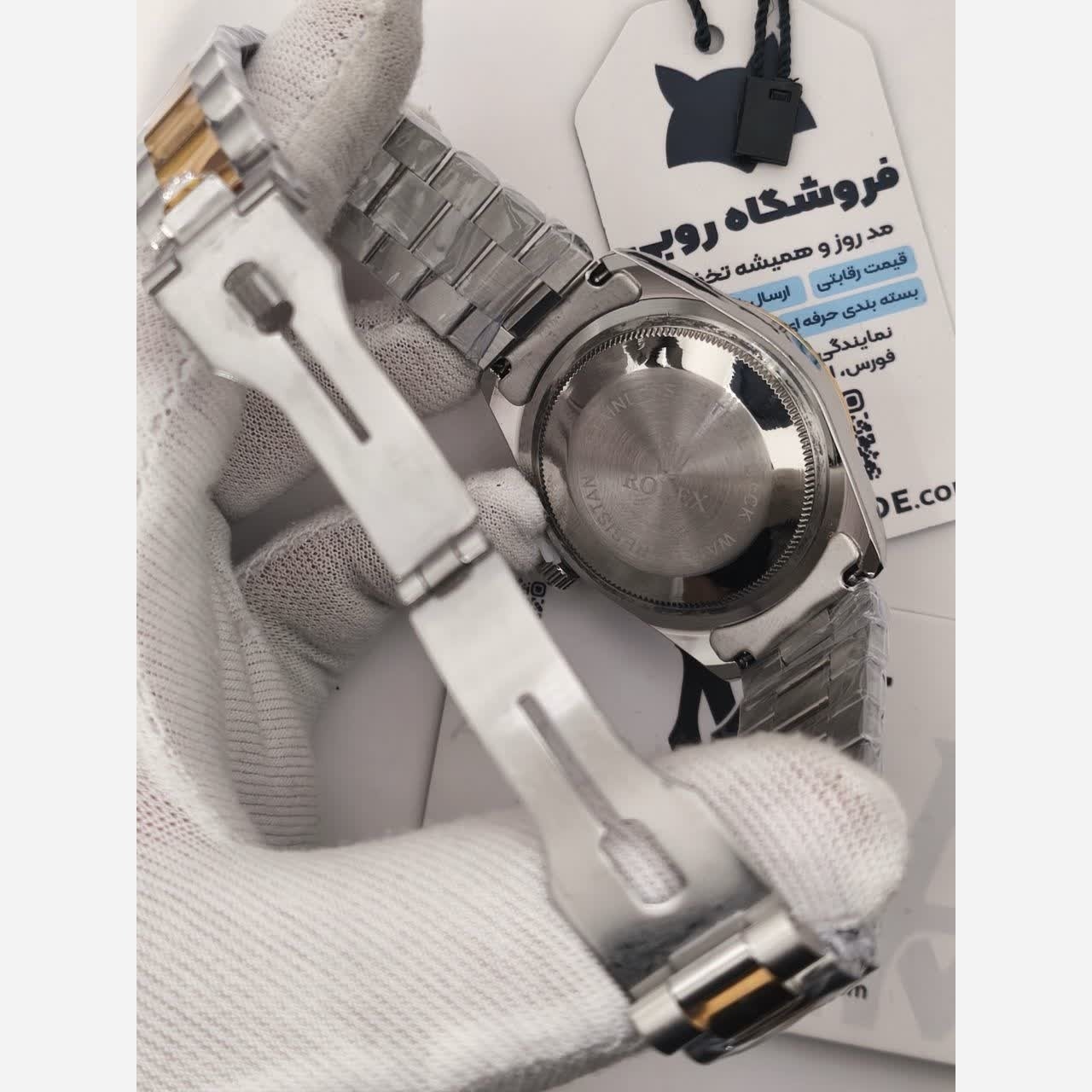 ساعت مچی مردانه رولکس ROLEX دو تقویمه رگه طلایی سفید