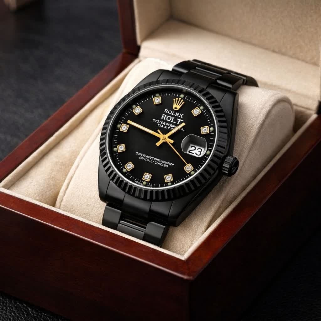 ساعت مچی مردانه رولکس ROLEX دو تقویمه فول مشکی