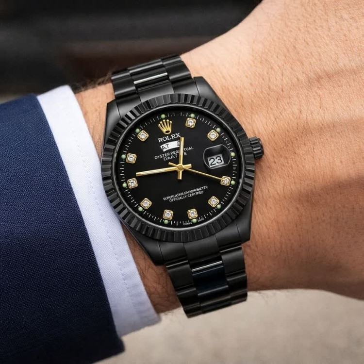 ساعت مچی مردانه رولکس ROLEX دو تقویمه فول مشکی