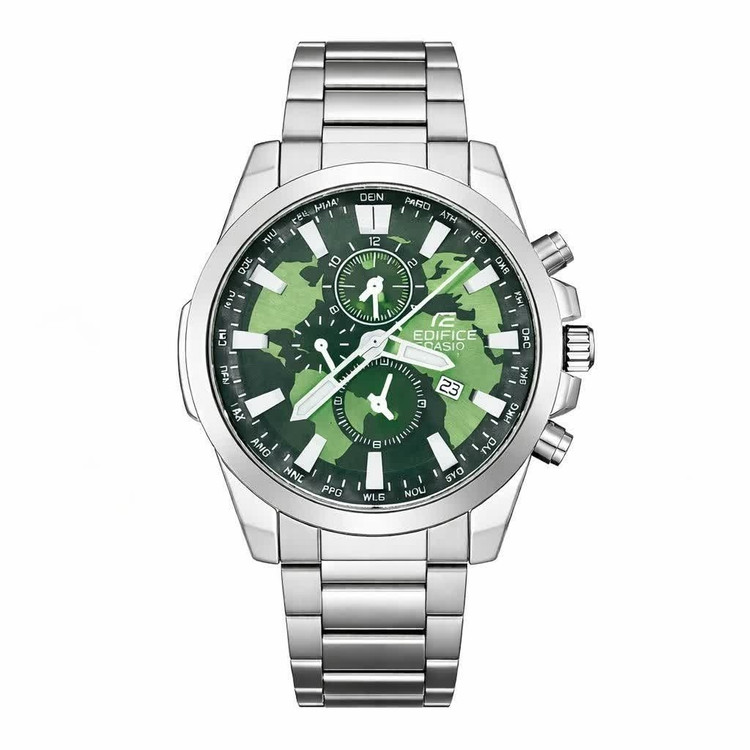 ساعت مچی مردانه کاسیو CASIO EDIFICE موتور ژاپن صفحه سبز دور نقره ای