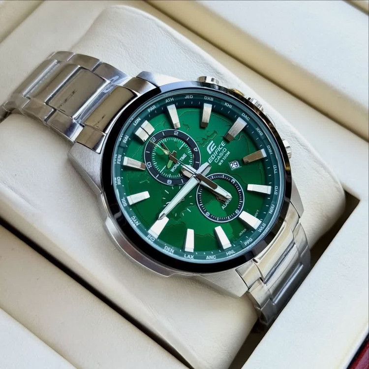 ساعت مچی مردانه کاسیو CASIO EDIFICE موتور ژاپن صفحه سبز دور مشکی