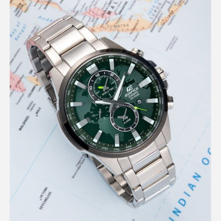 ساعت مچی مردانه کاسیو CASIO EDIFICE موتور ژاپن صفحه سبز دور مشکی