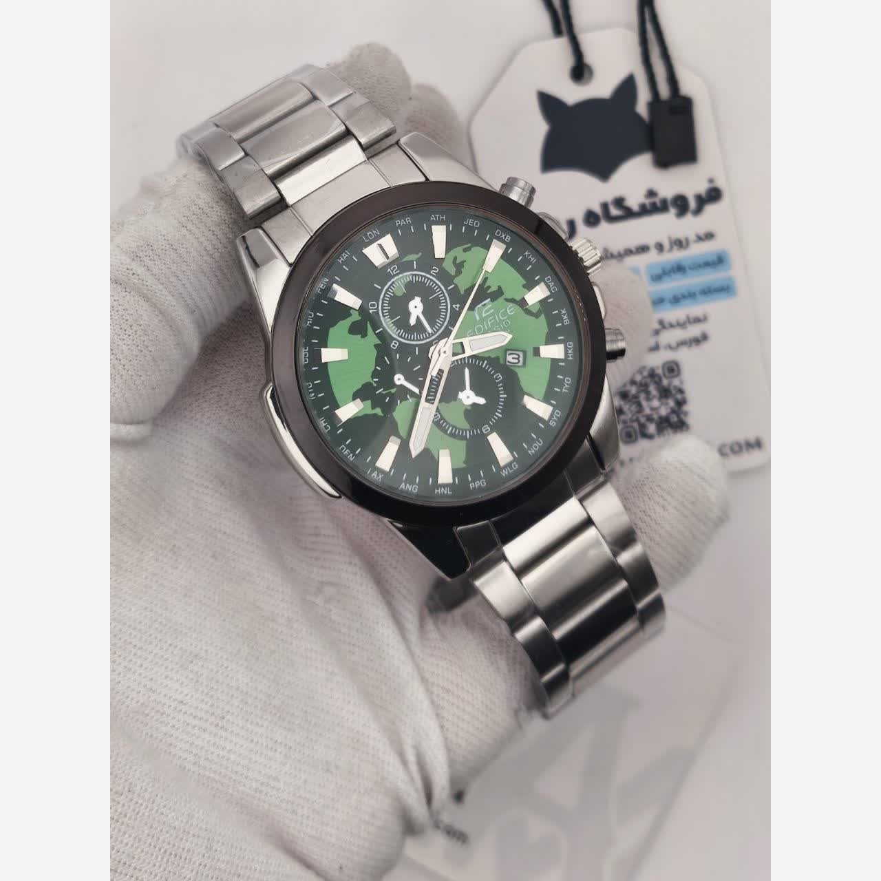 ساعت مچی مردانه کاسیو CASIO EDIFICE موتور ژاپن صفحه سبز دور مشکی