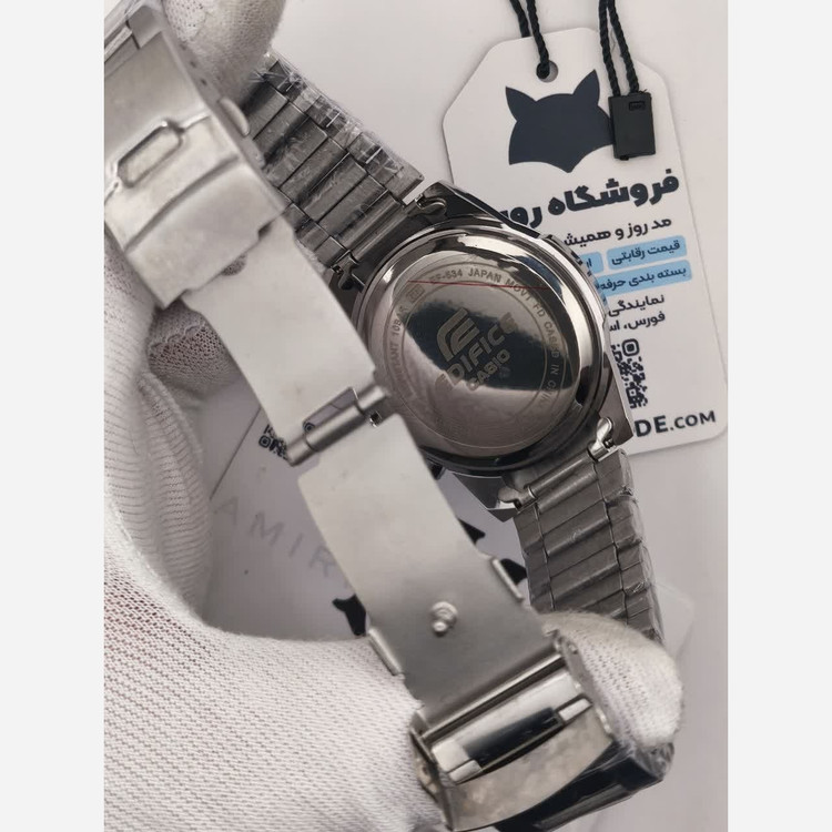 ساعت مچی مردانه کاسیو CASIO EDIFICE موتور ژاپن صفحه سفید دور مشکی