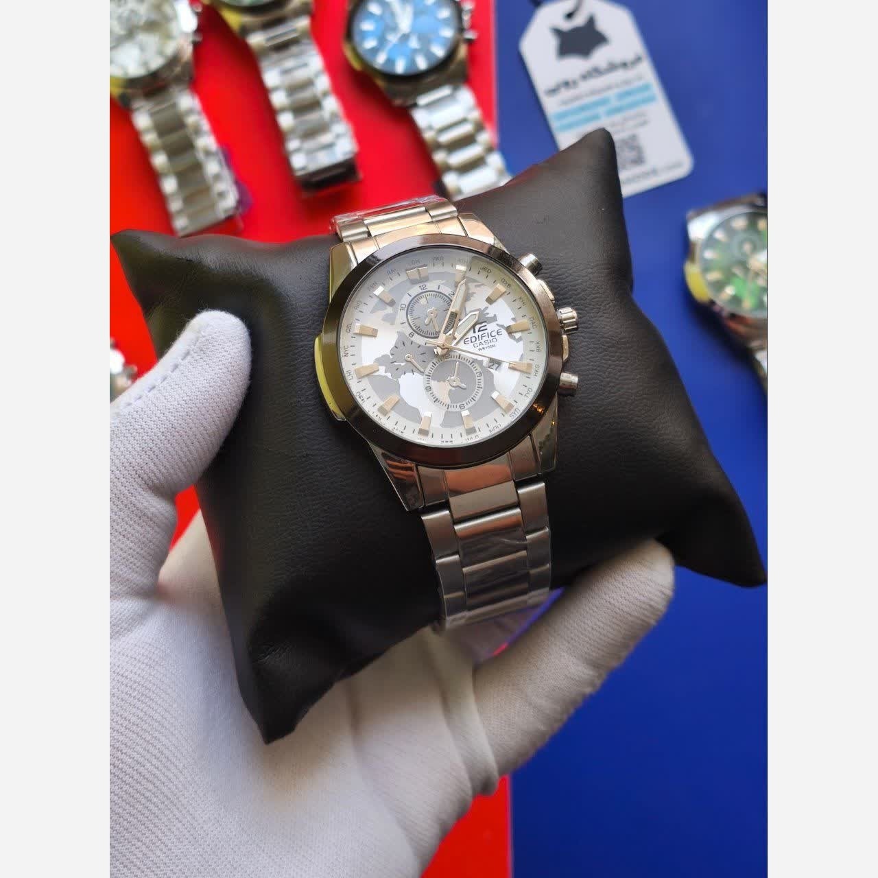 ساعت مچی مردانه کاسیو CASIO EDIFICE موتور ژاپن صفحه سفید دور مشکی
