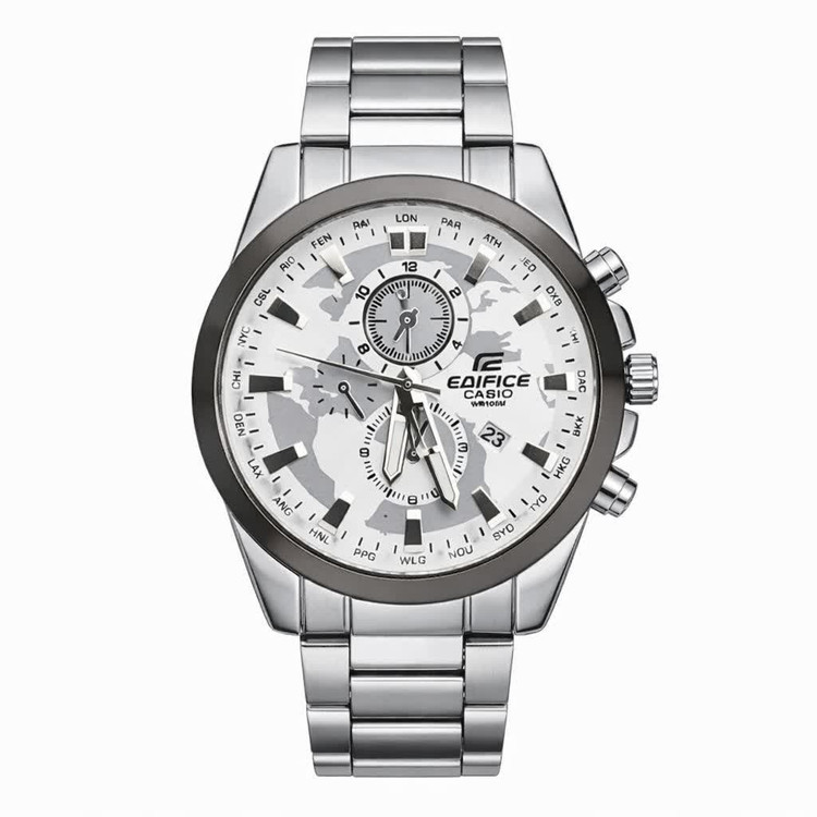 ساعت مچی مردانه کاسیو CASIO EDIFICE موتور ژاپن صفحه سفید دور مشکی