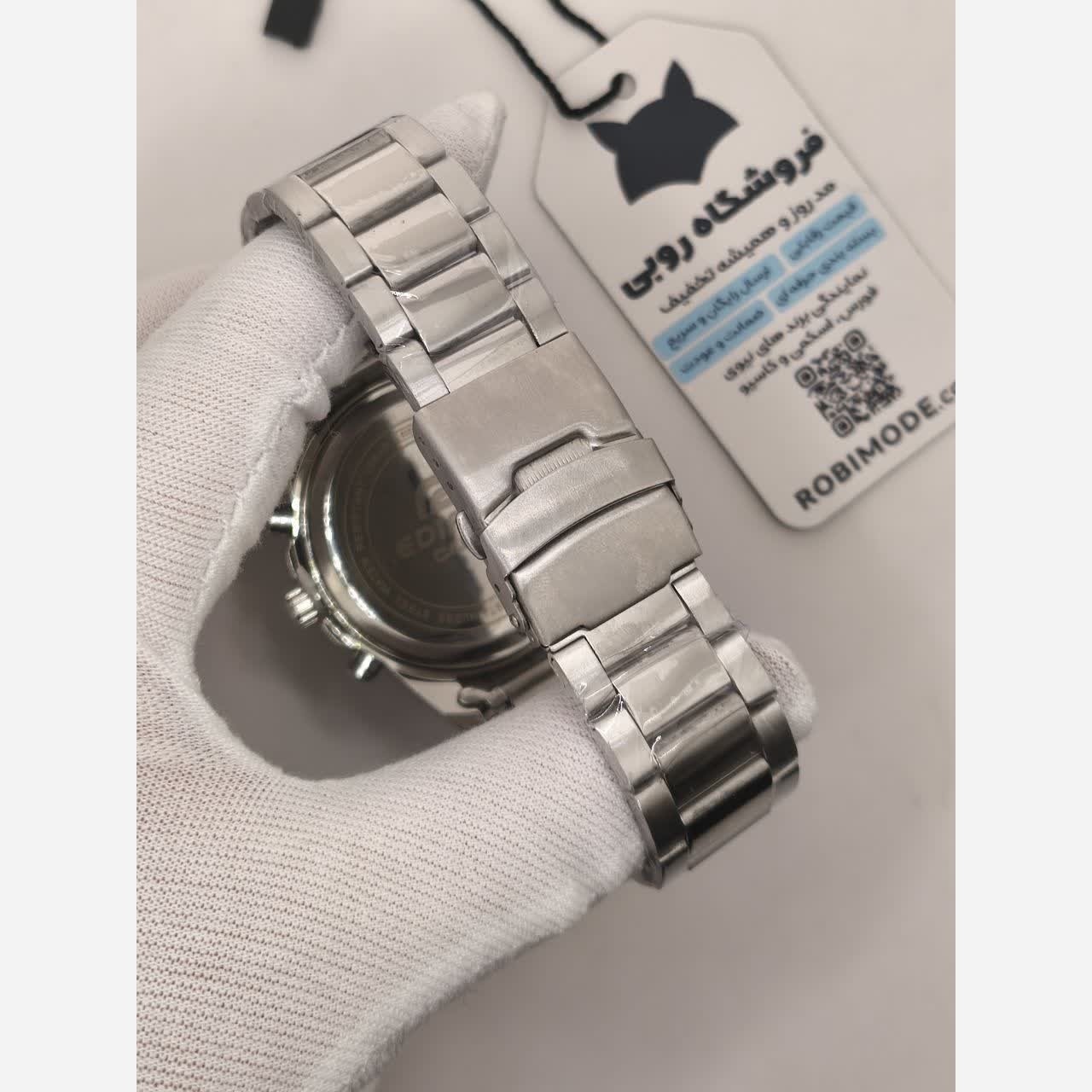 ساعت مچی مردانه کاسیو CASIO EDIFICE موتور ژاپن صفحه سفید دور مشکی