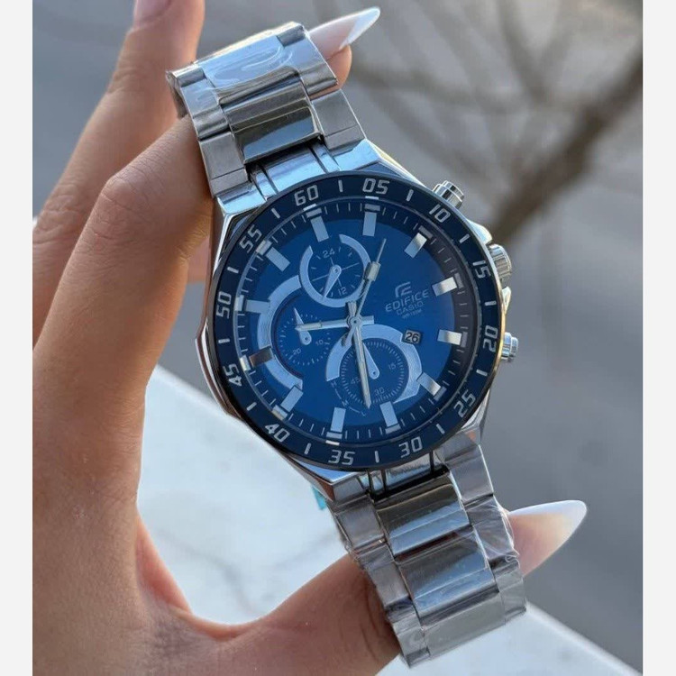 ساعت مچی مردانه کاسیو CASIO EDIFICE موتور ژاپنی صفحه آبی دور مشکی