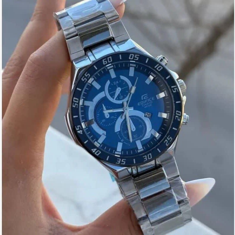 ساعت مچی مردانه کاسیو CASIO EDIFICE موتور ژاپنی صفحه آبی دور مشکی