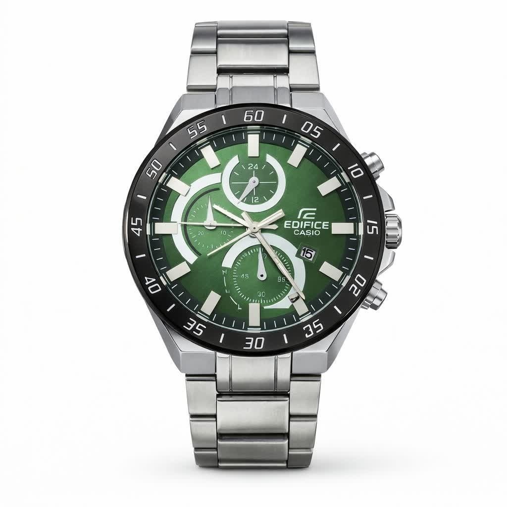 ساعت مچی مردانه کاسیو CASIO EDIFICE موتور ژاپنی صفحه سبز دور مشکی