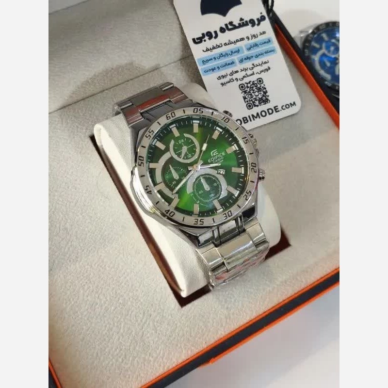 ساعت مچی مردانه کاسیو CASIO EDIFICE موتور ژاپنی صفحه سبز دور سفید