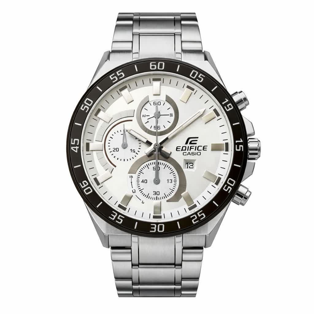 ساعت مچی مردانه کاسیو CASIO EDIFICE موتور ژاپنی صفحه سفید دور مشکی