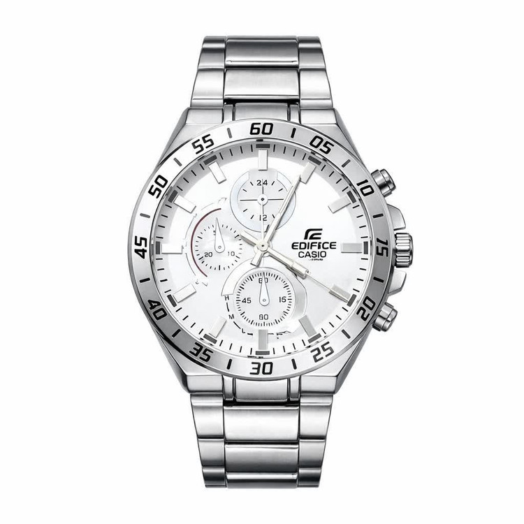 ساعت مچی مردانه کاسیو CASIO EDIFICE موتور ژاپنی صفحه سفید دور سفید