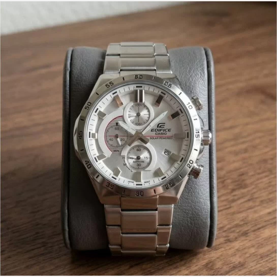ساعت مچی مردانه کاسیو CASIO EDIFICE موتور ژاپنی صفحه سفید دور سفید