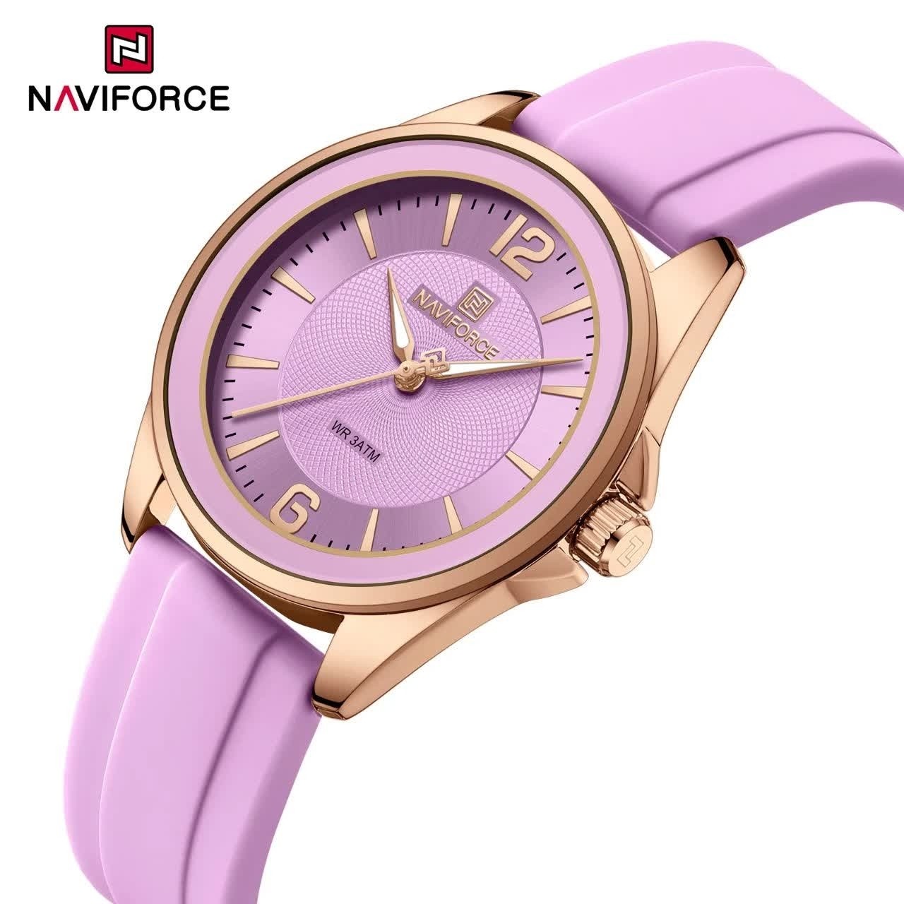 ساعت مچی عقربه ای زنانه نیوی فورس NAVIFORCE مدل Nf5068 بنفش کمرنگ