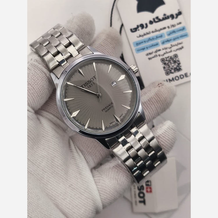 ساعت مچی کوارتز مردانه تیسوت TISSOT ارجینال قفل مخفی صفحه طوسی