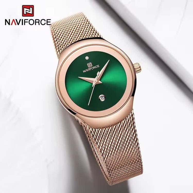 ساعت مچی عقربه ای زنانه نیوی فورس NAVIFORCE مدل Nf5004 موتور ژاپن صفحه سبز