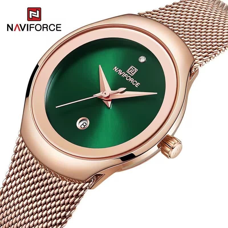 ساعت مچی عقربه ای زنانه نیوی فورس NAVIFORCE مدل Nf5004 موتور ژاپن صفحه سبز