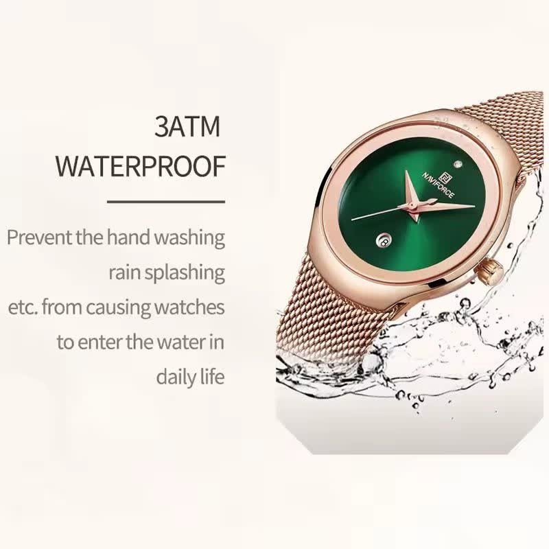 ساعت مچی عقربه ای زنانه نیوی فورس NAVIFORCE مدل Nf5004 موتور ژاپن صفحه سبز