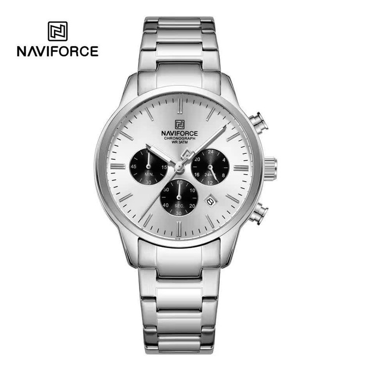 ساعت مچی کرنوگراف مردانه نیوی فورس NAVIFORCE مدل Nf8076 موتور ژاپن صفحه سفید