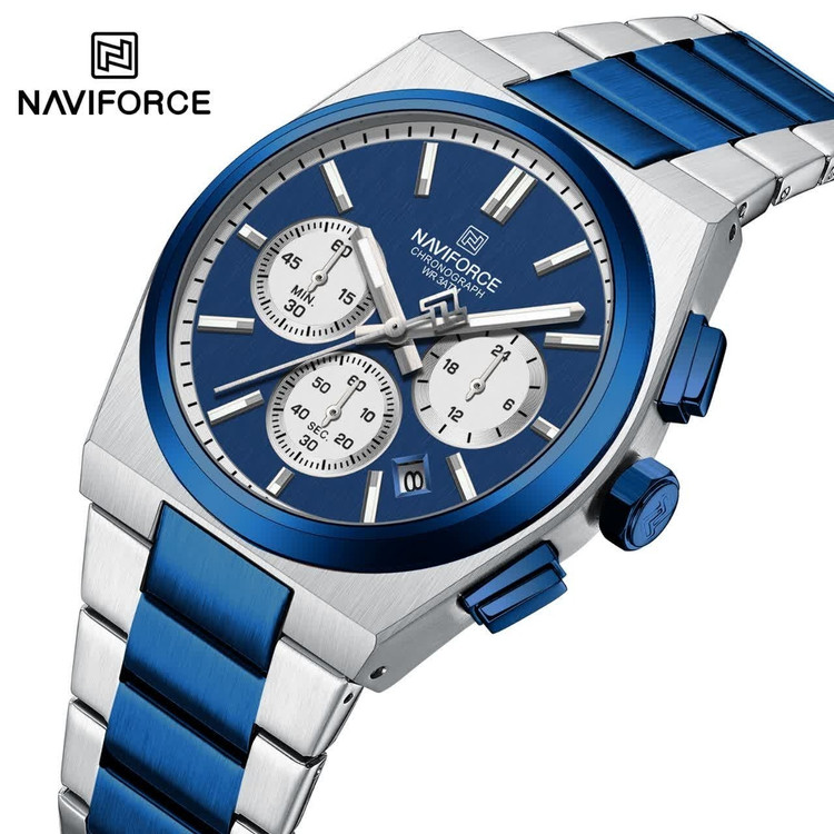 ساعت مچی کرنوگراف مردانه نیوی فورس NAVIFORCE مدل Nf8048 موتور ژاپن آبی