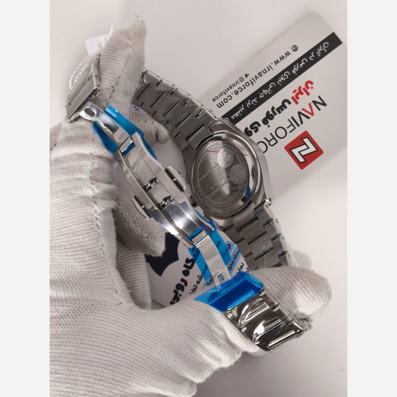 ساعت مچی کرنوگراف زنانه نیوی فورس NAVIFORCE مدل Nf8048 موتور ژاپن صفحه مشکی