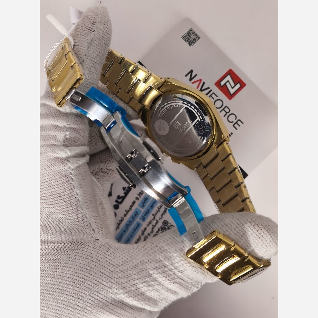 ساعت مچی کرنوگراف زنانه نیوی فورس NAVIFORCE مدل Nf8048 موتور ژاپن طلایی