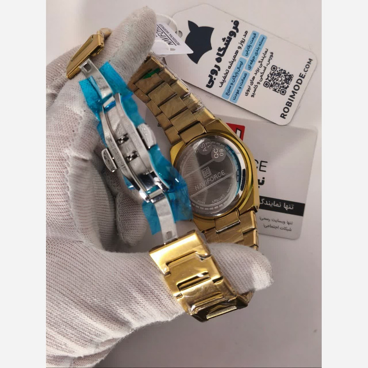 ست ساعت مچی زنانه و مردانه کرنوگراف نیوی فورس NAVIFORCE مدل Nf8048 موتور ژاپن طلایی