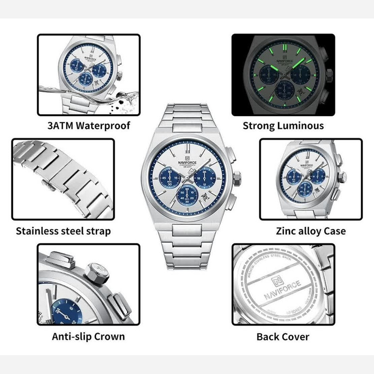 ست ساعت مچی زنانه و مردانه کرنوگراف نیوی فورس NAVIFORCE مدل Nf8048 موتور ژاپن طلایی