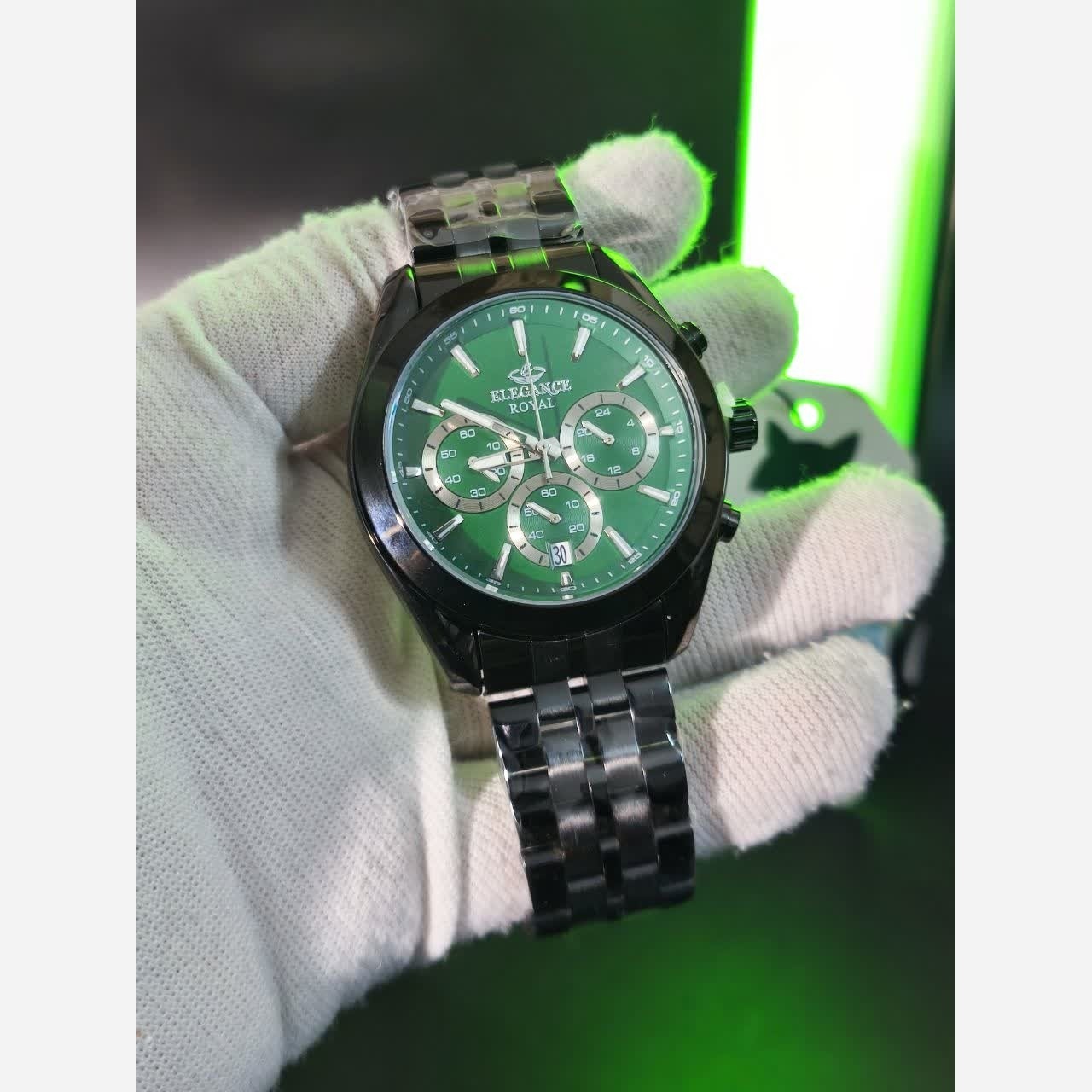 ساعت مچی مردانه کرنوگراف الگانس ELEGANCE سه موتور مشکی سبز