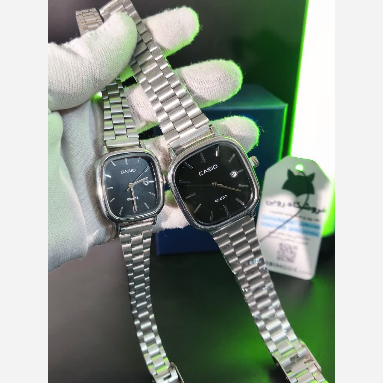 ست ساعت مچی زنانه و مردانه کاسیو اولدمانی CASIO صفحه مشکی ژاپنی