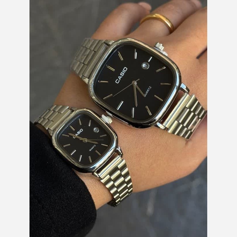 ست ساعت مچی زنانه و مردانه کاسیو اولدمانی CASIO صفحه مشکی ژاپنی