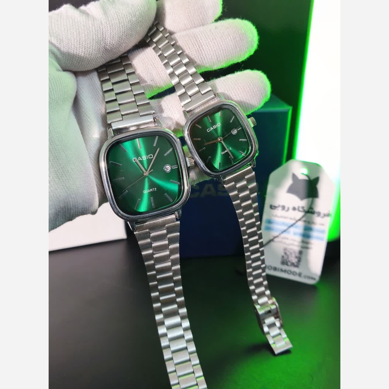 ست ساعت مچی زنانه و مردانه کاسیو اولدمانی CASIO صفحه سبز ژاپنی