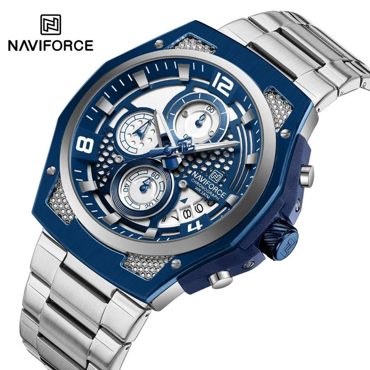 ساعت مچی مردانه کرنوگراف نیوی فورس NAVIFORCE مدل Nf8051 ژاپنی صفحه آبی