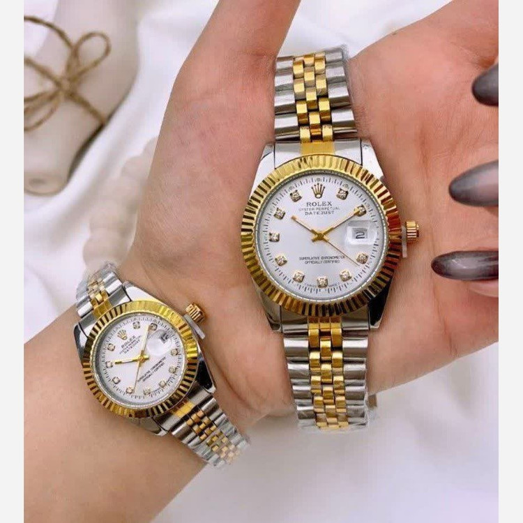 ست ساعت رولکس دیت جاست زنانه و مردانه ROLEX Date just نقره ای رگه طلایی سفید
