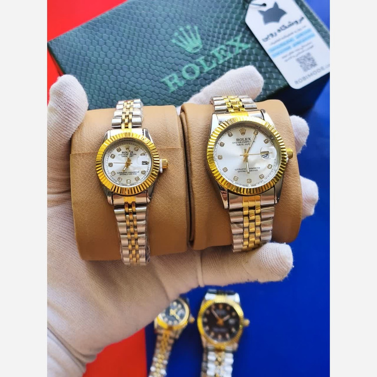 ست ساعت رولکس دیت جاست زنانه و مردانه ROLEX Date just نقره ای رگه طلایی سفید