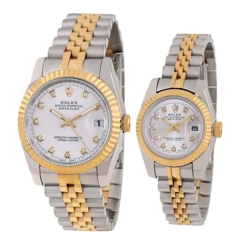 ست ساعت رولکس دیت جاست زنانه و مردانه ROLEX Date just نقره ای رگه طلایی سفید