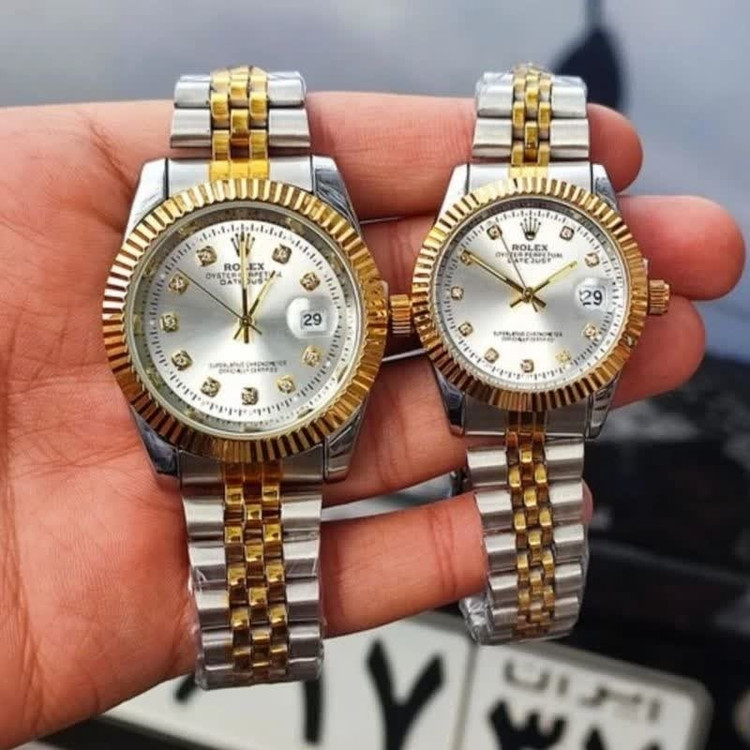 ست ساعت رولکس دیت جاست زنانه و مردانه ROLEX Date just نقره ای رگه طلایی سفید