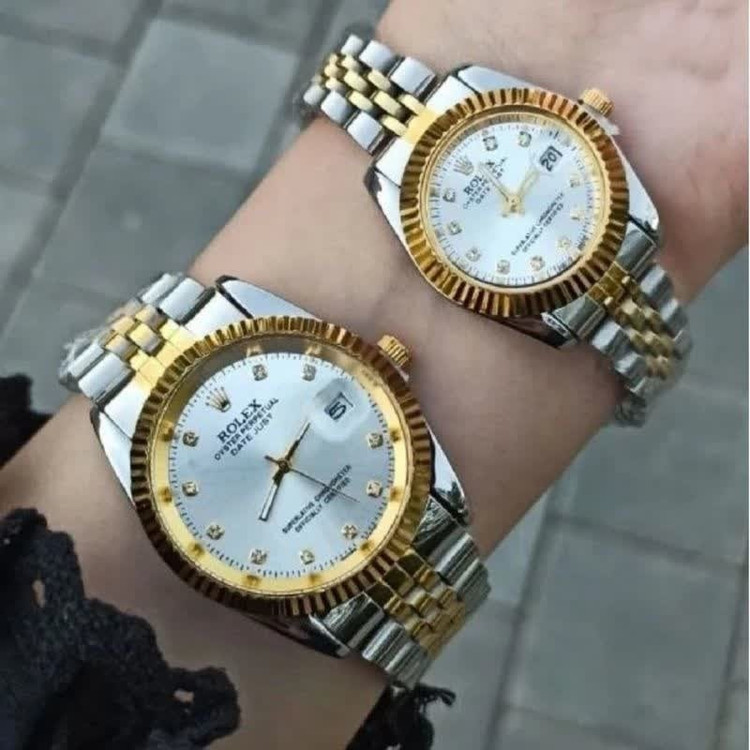 ست ساعت رولکس دیت جاست زنانه و مردانه ROLEX Date just نقره ای رگه طلایی سفید