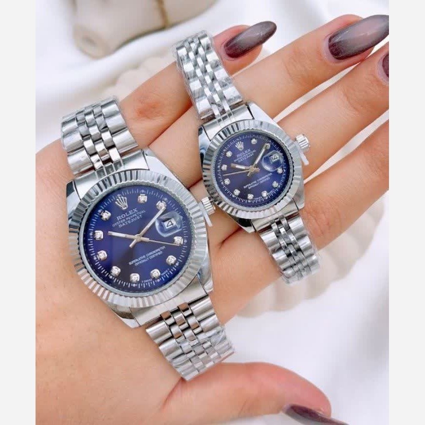 ست ساعت رولکس دیت جاست زنانه و مردانه ROLEX Date just نقره ای آبی