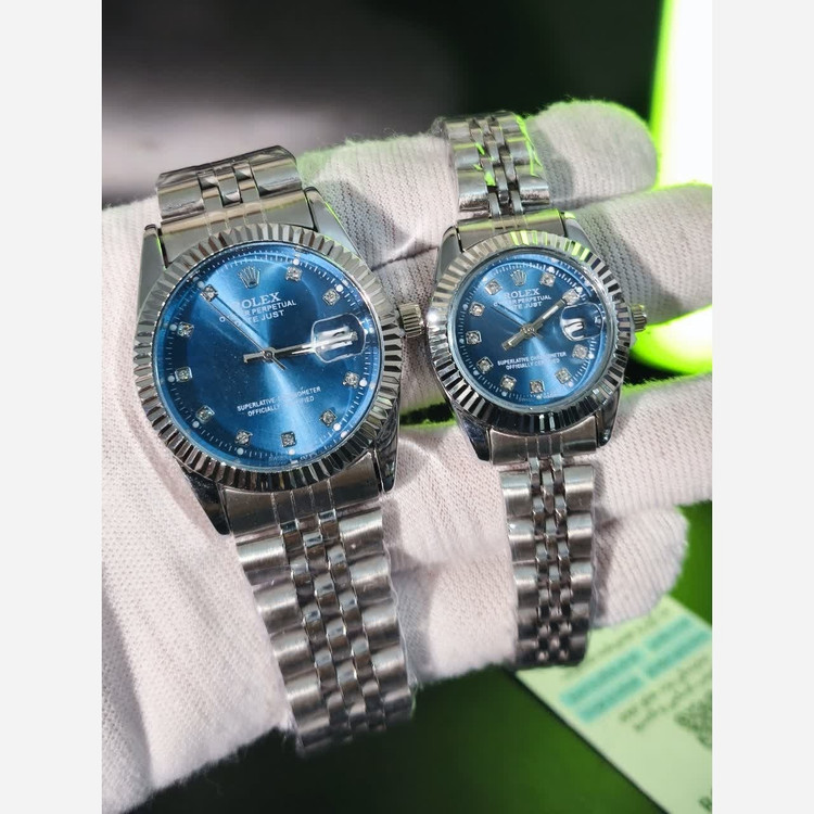 ست ساعت رولکس دیت جاست زنانه و مردانه ROLEX Date just نقره ای آبی