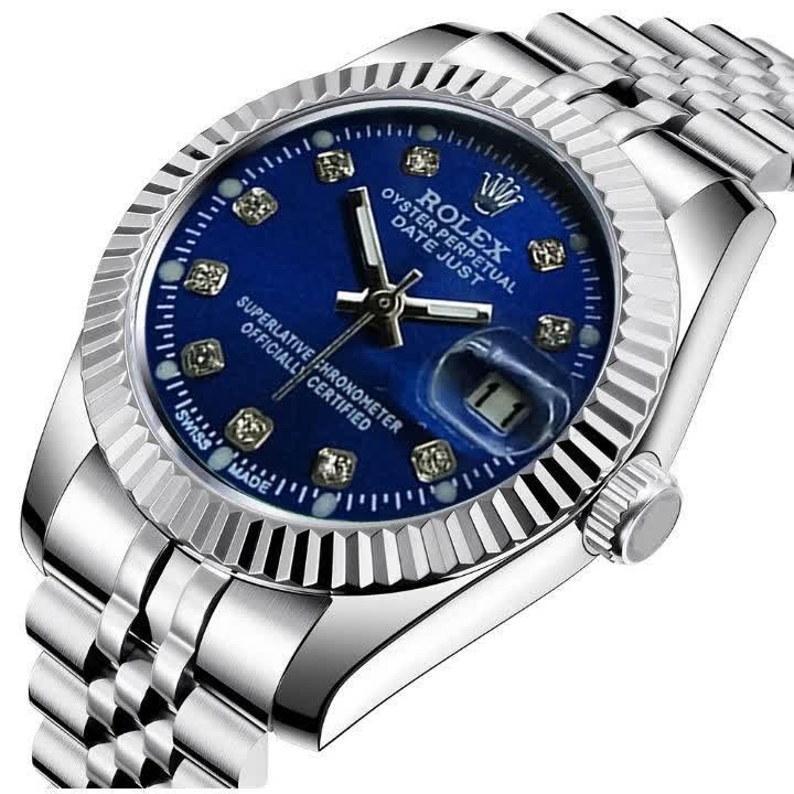 ست ساعت رولکس دیت جاست زنانه و مردانه ROLEX Date just نقره ای آبی