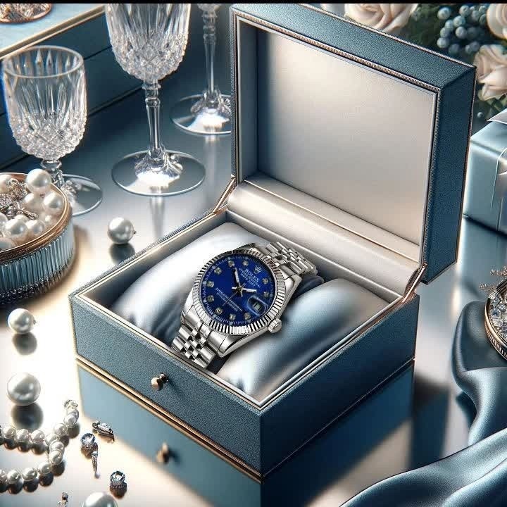 ست ساعت رولکس دیت جاست زنانه و مردانه ROLEX Date just نقره ای آبی